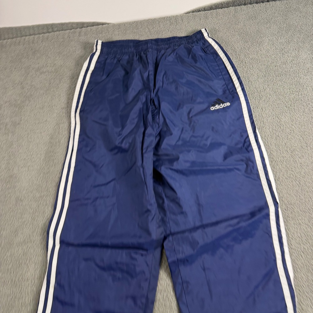 Vintage Adidas Navy Blue White Stripe Windbreaker Track Pants Small 90s Retro
